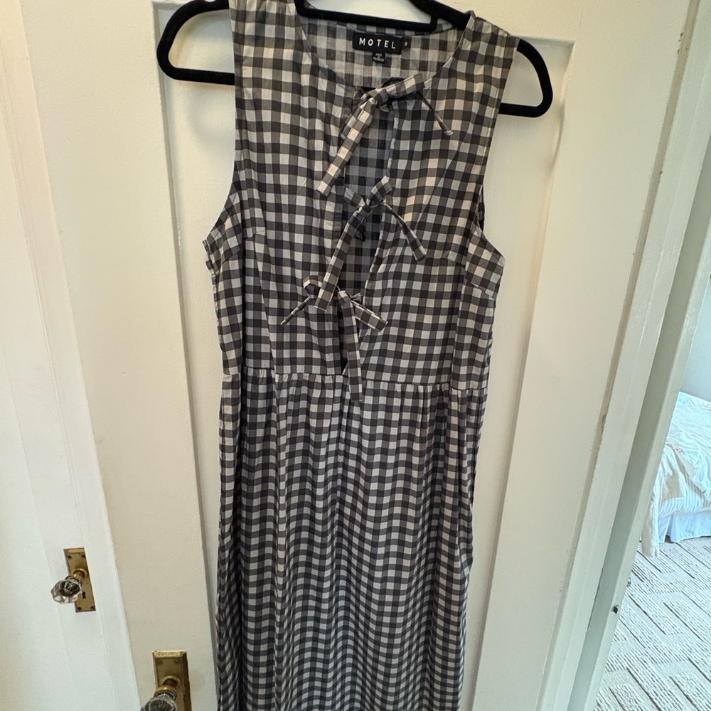 🖤🤍🖤 Motel Rocks Black & White Gingham Tie-Front Maxi Dress